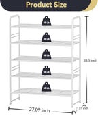 5 Tier Shoe Rack Closet Metal Heavy Duty, Stackable, White