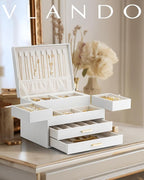 Vlando 4 Layers Jewelry Box - Women Jewelry Box with Retractable Tray - Jewelry Organizer with Drawer for Necklaces, Rings, B