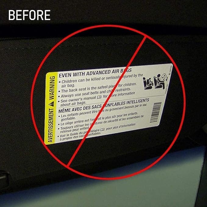 Universal Sunvisor Warning Label Covers - Peel & Stick Sun Visor Cover Up for All Cars, Trucks, SUV, Van, Sports Car (Stone)