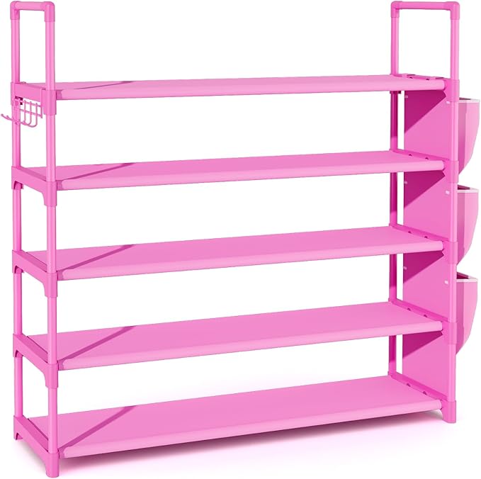 VILICK Shoe Rack for Closet Shoe Organizer Space Saver Storage for 20-25 Pair Shoe Shelf with Hook and Side Pocket Free Stand