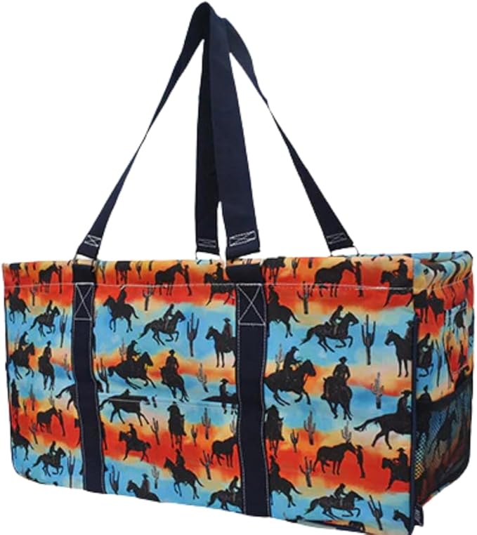 NGIL Extra Large Utility Tote Reusable Grocery Bag Oversized Collapsible for Groceries, Storage, Picnic, Beach (Cowboy Silhouette-Navy)