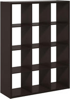 Furinno Cubicle Book Shelf, 12-Cube Bookshelf, Extra Thick Frame Reversible Bookcase with Open Back, 14.6" x 44" x 58", for L