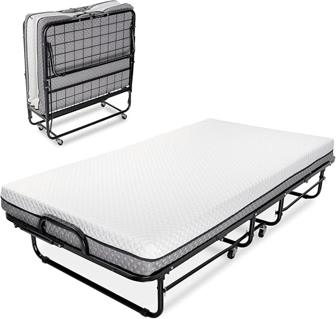 Milliard Deluxe Diplomat Folding Bed with Mattress for Adults, Twin Size, Portable Foldable Bed with Luxurious Memory Foam Ma