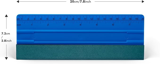 FOSHIO 8 Inch Felt Squeegee for Vinyl wtih Ruler 20CM 4 Round Corners Universal Card, Window Tint Film Installing Hard Blue PP Car Vinyl Wrap Scraper Tool