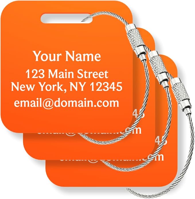 Custom Metal Luggage Tags (3 or 6 Pack) - Personalized Unique Suitcase & Backpack Travel, Durable, Waterproof & Heavy Duty (O