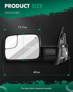 SCITOO Tow Mirror Compatible with for 2002-2008 For Dodge For Ram 1500 2003-2009 For Dodge For Ram 2500/3500 Pickup Truck Power Adjusted Heated No Turn Signal Light Black Towing Mirror LH