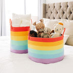 OrganiHaus Large Rainbow Woven Laundry Basket w/Handles 52L, Decorative Toy Storage Bin for Nursery, Colorful Blanket Basket 