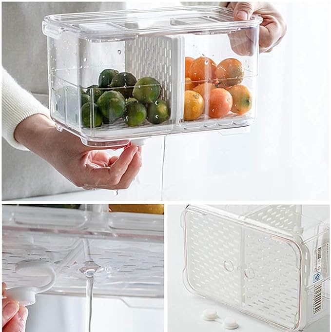 SANNO Vegetable Refrigerator Organizer Food Bins with lids Produce Saver Food Storage Container