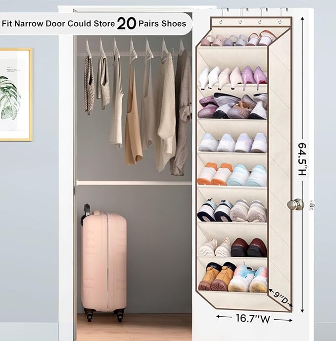 SLEEPING LAMB Over The Door Shoe Organizer for Closet with Large Deep Pockets, Narrow Shoe Rack for Door Hanging Boots Storag