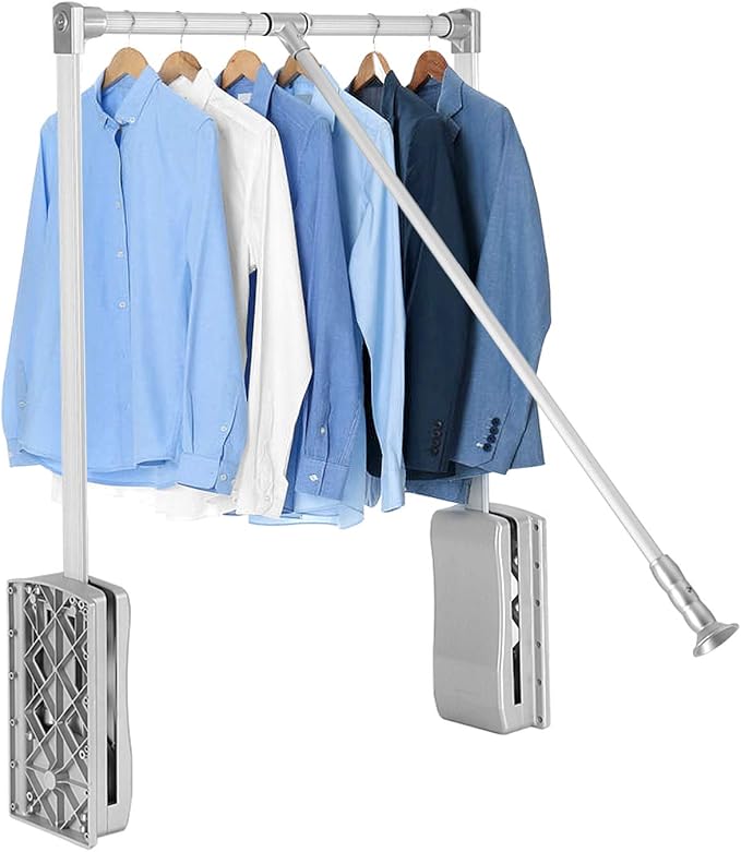 Pull Down Closet Rod, Adjustable Wardrobe Organizer Clothing Rail For Hanging Clothes Heavy Duty Clothes Rod Hanger Soft Retu