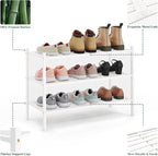 Smiry Bamboo Shoe Rack 3-Tier, Stackable Wooden Shoe Organizer for Entryway & Closet, Free Standing Wood Shoe Storage Shelf f