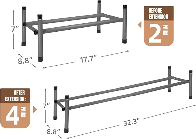 STORAGE MANIAC Expandable Shoe Rack, 4 Pairs Stackable Small Shoe Rack, Metal Adjustable Shoes Organizer for Closet, Entryway