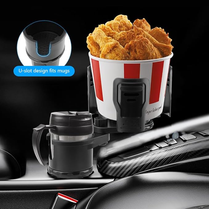 2 in 1 Car Cup Holder Expander, Multifunctional Expandable Car Cup with 360° Rotating Cup Holder Adapter Extender for Car with Adjustable Base Cup Holder Organizer for Large Water Cups and Drinks