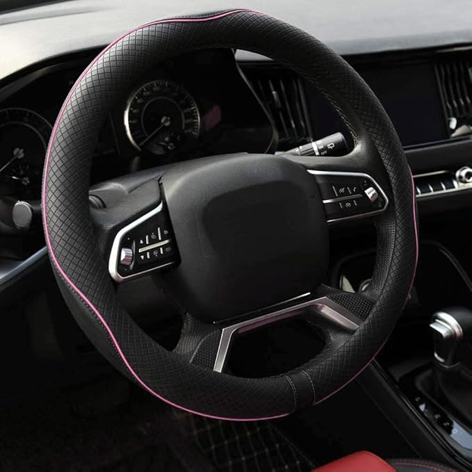 Rueesh Microfiber Leather Steering Wheel Cover Anti-Slip Matte Finish Auto Car Wheel Cover Universal 15 Inch Wheel Cover for 