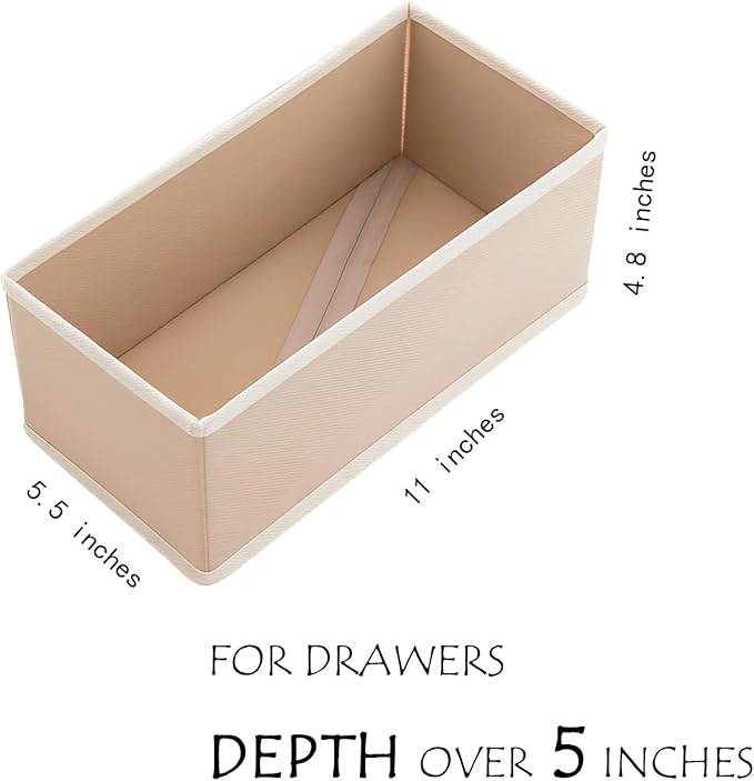 Small Drawer Organizer Clothes 3 Pack Khaki, 11' Socks and Underwear Fabric Storage Bins, Wardrobe Closet Dresser Drawer Divi