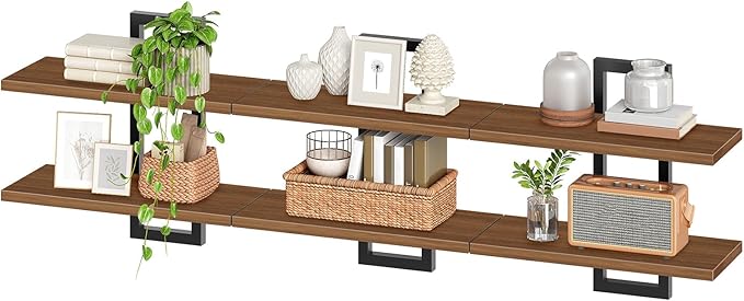 HOOBRO Floating Shelves, 15 Inch Wall Shelf Set of 3, Wall Mounted Storage Shelves 2-Tier, Hanging Bathroom Shelves, for Livi