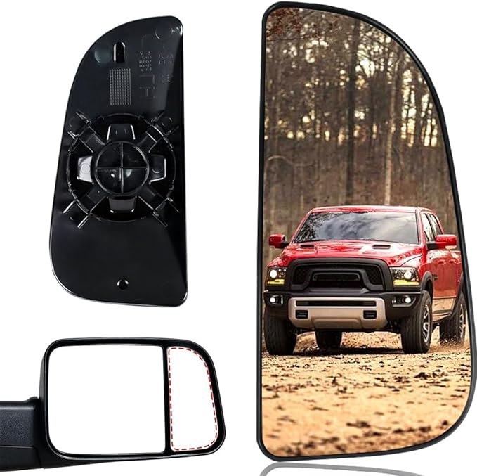 Passenger Right Side Lower Mirror Glass Replacement，For 2010-2020 Dodge Ram 1500 2500 3500 4500 5500 Towing Model, 68067730AA，Right Pass Convex Lower Mirror Glass， with Bracket