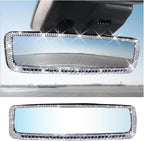 AUCELI Car Rear View Mirror, Bling Rhinestone Interior Rear View Mirror with HD Glass, Wide Angle Clip-On Rearview Mirror with Glitter Crystal Diamond, Car Decoration Accessories for Women (Silver)