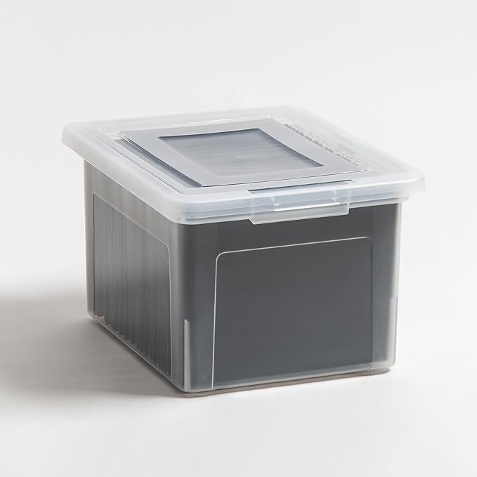 IRIS USA File Box, Plastic File Boxes With Lids, Document Organizer for Letter/Legal File, Document Box, Storage Bin For Hang