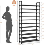 LANTEFUL 11 Tiers Tall Shoe Rack Holds 55 Pairs of Shoes with 18pcs Hooks Sturdy Wide Shoe Organizer Storage Free Standing Me