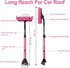 SEAAES 44 Inch Ice Scraper and Snow Brush for Car Windshield, Extendable Snow Removal Brush with Foam Grip for Truck SUV Vehicle Window - Pink