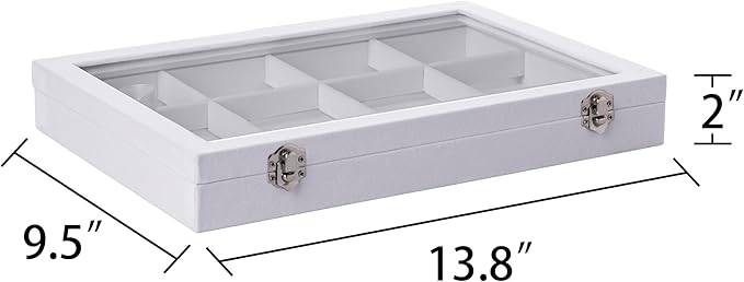 Frebeauty Velvet Jewelry Tray,12 Grid Jewelry Organizer with Clear Lid,Bracelets Holder,Jewelry Display Case with Clasp,Drawe