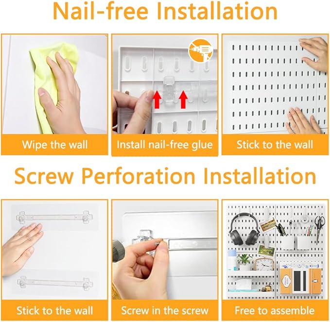 16pcs Pegboard sets, Plastic White Peg board Wall Organizer Kits,4pcs Peg Board and 12 Accessories Modular Hanging, Wall Moun