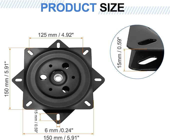 uxcell 6" Bar Stool Swivel Replacement, 360° Rotation Lazy Susan Turntable, Square Semi-Ball Bearing Seat Swivel Base Mount P