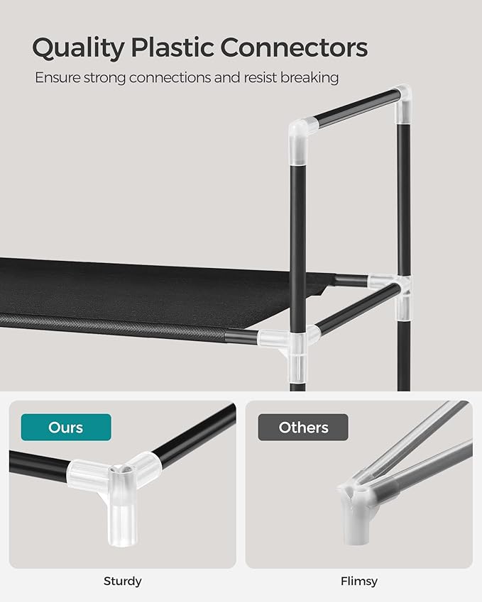 SONGMICS 4-Tier Shoe Rack, Shoe Storage for Hallway Closet, Slim and Space-Saving, Metal Frame, Non-Woven Fabric Shelves, Bla