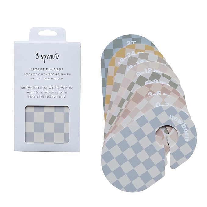 3 Sprouts Baby Closet Dividers 8-Piece Set Newborn to 2T - Double-Sided Organizer for Nursery Clothing Storage - Checkerboard