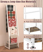 6.3ft Blanket Ladder with Storage Basket, 5 Tier Decorative Ladder Shelf Stand for Living Room & Bedroom, Wall-Leaning Blanke