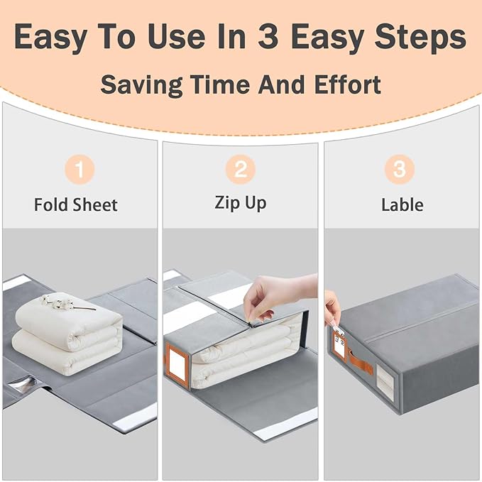 GhvyenntteS 6 Pack Bed Sheet Organizers and Storage, Sturdy Bed Sheet Organizer with Zipper and Handle, Foldable Linen Closet