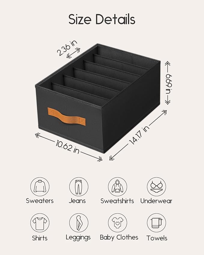 Homsorout Closet Organizers and Storage - Fabric Clothes Organizer with Handles, Foldable Jeans Organizer for Clothes, Drawer