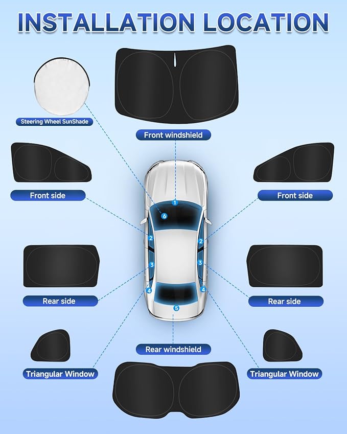 8PCS Window Shades for Rogue 2014-2020 Accessories – Full Coverage Sun Shade for Side Windows, Rear Triangular & Windshield – UV Protection & Privacy for Camping, Napping, Relaxing