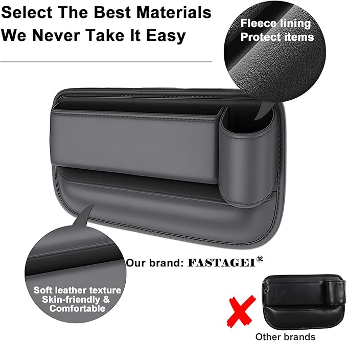 Car Seat Gap Filler Organizer, Universal Premium Leather Seat Organizer with Cup Holder, Seat Gap Storage Box with Bottle Holder, Car Gap Bag Front Center Console Seat (Driver+Passenger 2 Pack)