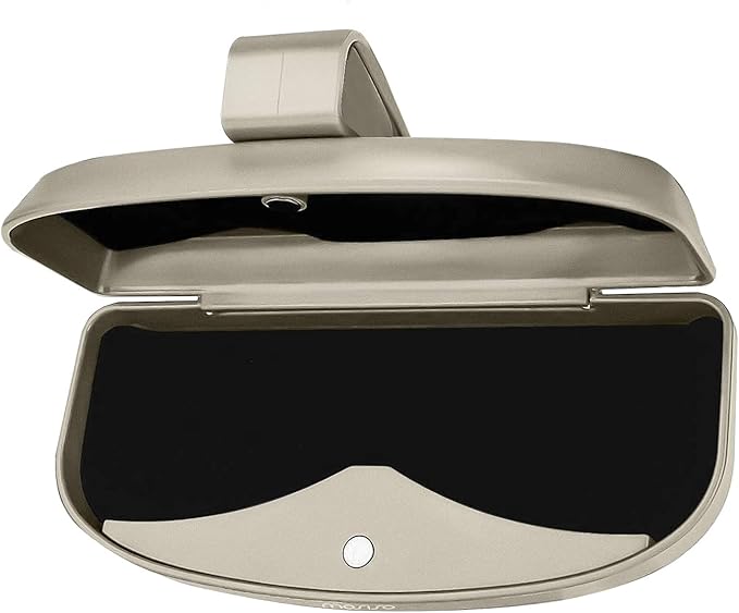 MOSISO Car Visor Sunglasses Case, Universal Automotive ABS Eyeglasses Holder Protective Box Clip Eyewear Hard Shell Storage Organizer with Magnetic Closure and Double Card Clamp, Beige