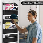 KYEVIS Over the Door Hat Organizer for Baseball Caps, Hold up to 60 Hats Rack Storage for Door/Closet/Wall, Clear Pockets Han