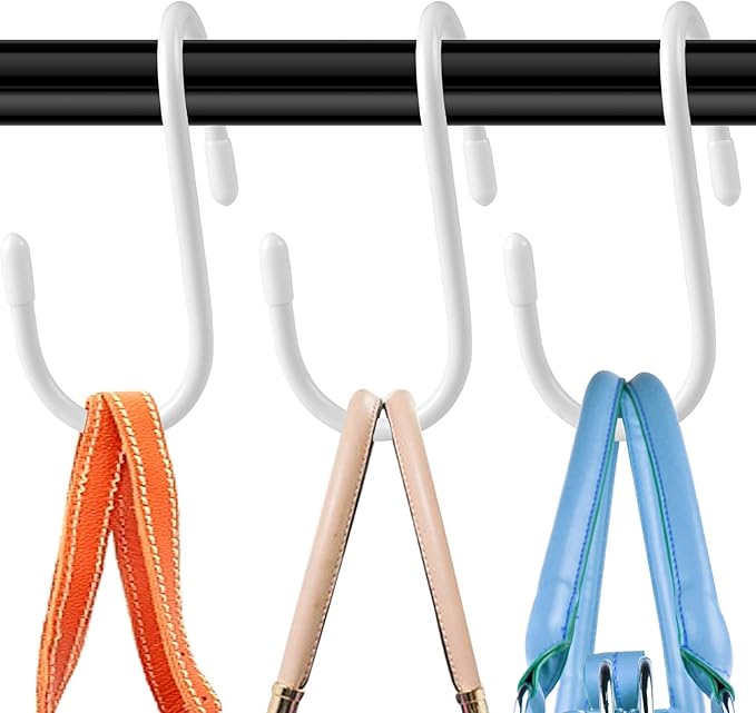 HiGift 16 Pack Bag Hooks for Closet, Unique Twist Design White Vinyl Coated Purse Hanger Organizer Hooks, Large Closet Hooks 