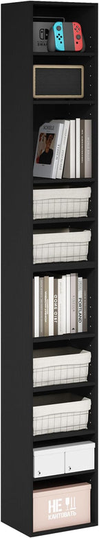 Furinno PASIR Book Shelf, 10-Tier Bookshelf, Bookcase with Open Shelf, 9.2 x 11.8 x 78.7, for Living Room, Bedroom, Home Offi