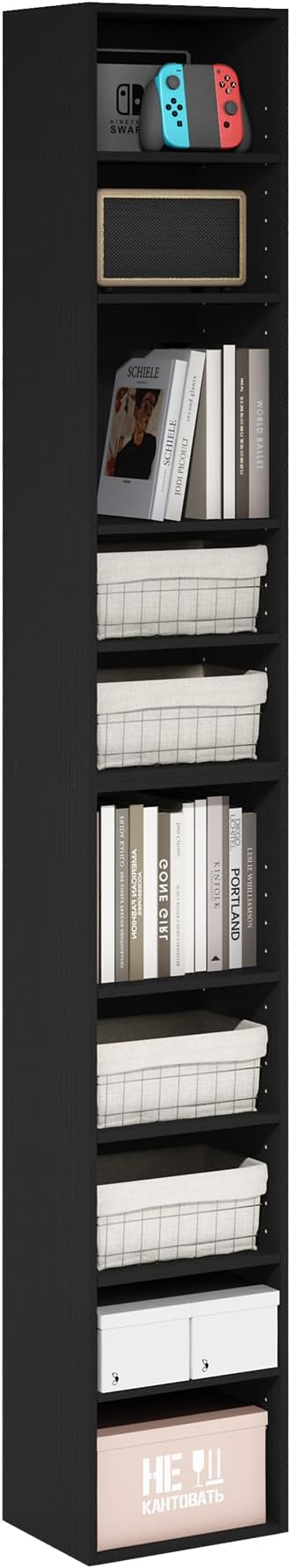 Furinno PASIR Book Shelf, 10-Tier Bookshelf, Bookcase with Open Shelf, 9.2 x 11.8 x 78.7, for Living Room, Bedroom, Home Offi