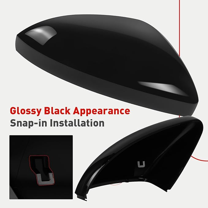 Passenger Side Mirror Cap Compatible with Volkswagen Jetta 2019-2025, Right Side Door Rearview Mirror Cover Fit for Jetta US Version Without Turn Signals, 17A857538AGRU - Glossy Black