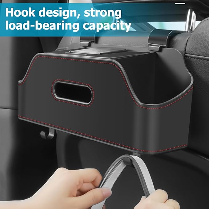 Zipelo Car Headrest Backseat Organizer with Cup Holder, Multi-Functional Vehicle Seat Back Hanging Storage Box with Hooks, Auto Drink Snack Phone Tray Travel Accessories for Kids Adults (Beige)