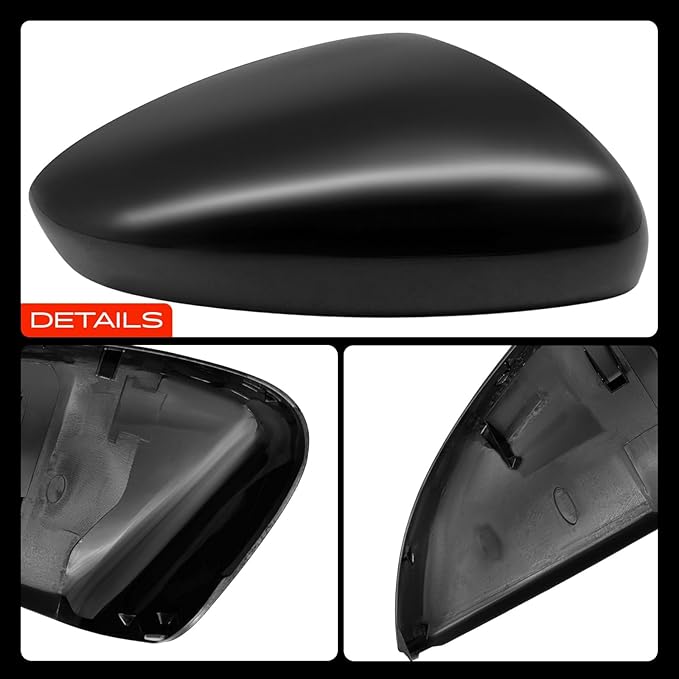 A-Premium Passenger Side Rearview Mirror Cover Cap - Compatible with Honda Accord 2018 2019 2020 2021 2022 - Smooth Black, Without Turn Signal Hole
