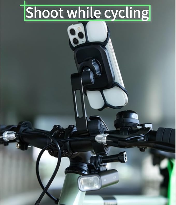 Rcool Universal Bike Phone Mount Holder,with Buckle Mount Base, 360°Rotation Four Corner Fixation for Bicycles Scooter eBike Dirt Road Cruiser Jogging Stroller Torch Light Dash Cam，Black