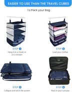 Grand Fusion Stow-N-Go Packing Organizer for Luggage, Portable Hanging Travel Shelves, Carry-On Closet, Hanging Packing Cubes