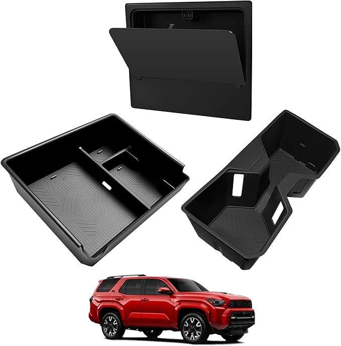 Muslogy Center Console Organizer & Hidden Box & Cup Holder Inserts Compatible with 2025 2026 Toyota 4Runner Accessories Armrest Storage Tray Divider Secret Compartment Non-Slip Cupholder 3PCS