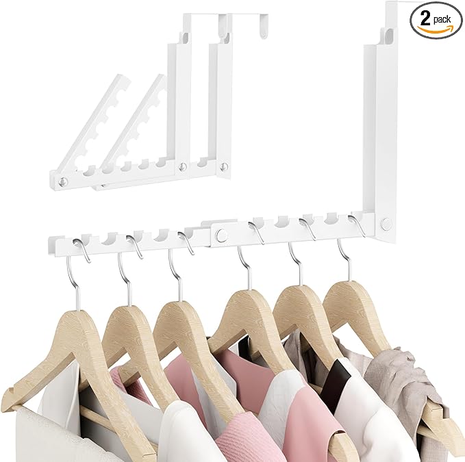 BAKON Over The Door Hanger Folding Clothes Drying Rack, Double Fold Hanging Door Hooks Coat Rack for Indoor Laundry Room Comp