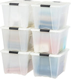 IRIS USA 54 Quart Stackable Plastic Storage Bins with Lids and Latching Buckles, 6 Pack - Pearl, Containers with Lids and Lat