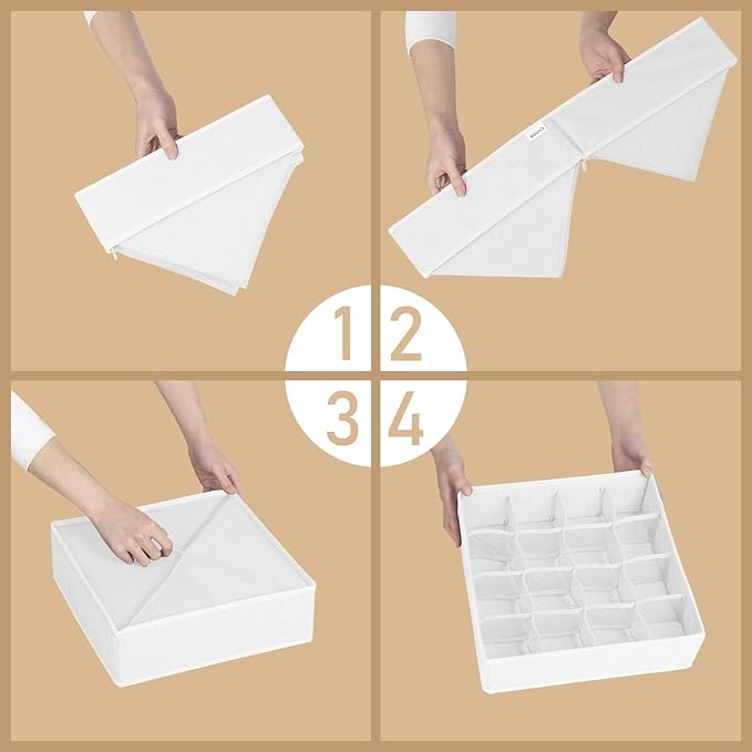 Criusia 3 Pack Sock Underwear Drawer Organizer Dividers, 64 Cell Fabric Foldable Cabinet Closet Organizers and Storage Boxes 