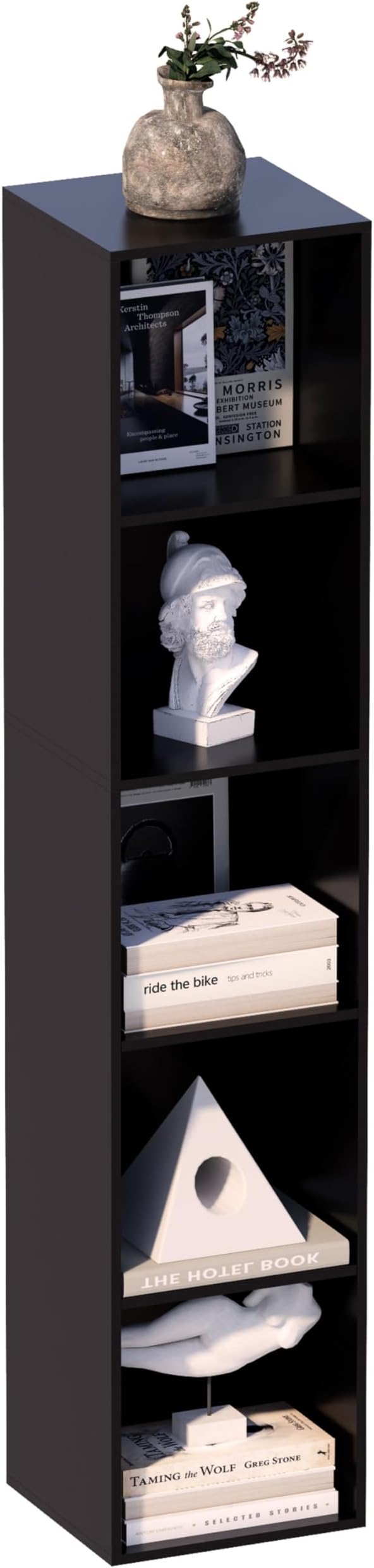 5 Cube Storage Organizer, Narrow Open Shelf Bookcase, Freestanding Low Display Bookshelf with Eco-Friendly Melamine Surface f